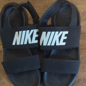 Nike Kids Black Sandals with White Logo